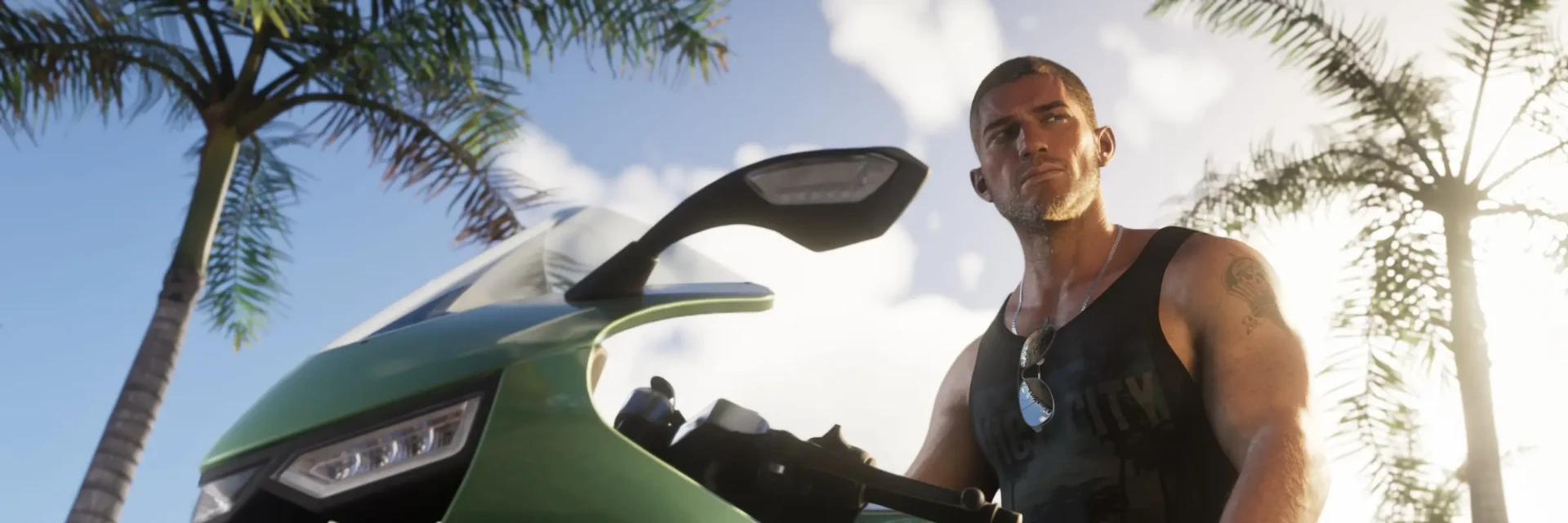 Motard sous les palmiers de Vice City dans GTA6