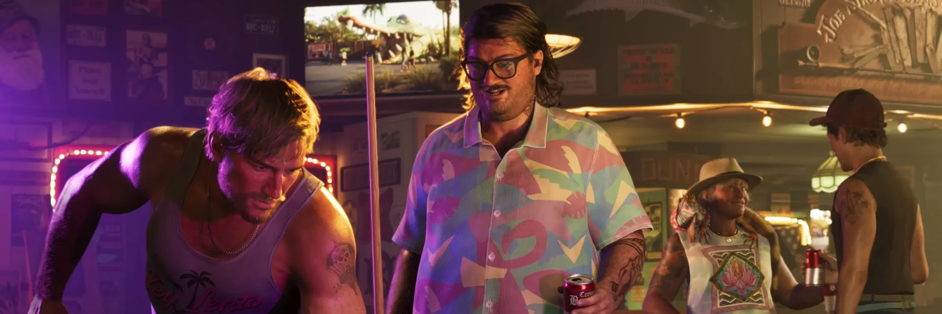 Partie de billard dans un bar néon de Vice City dans GTA6