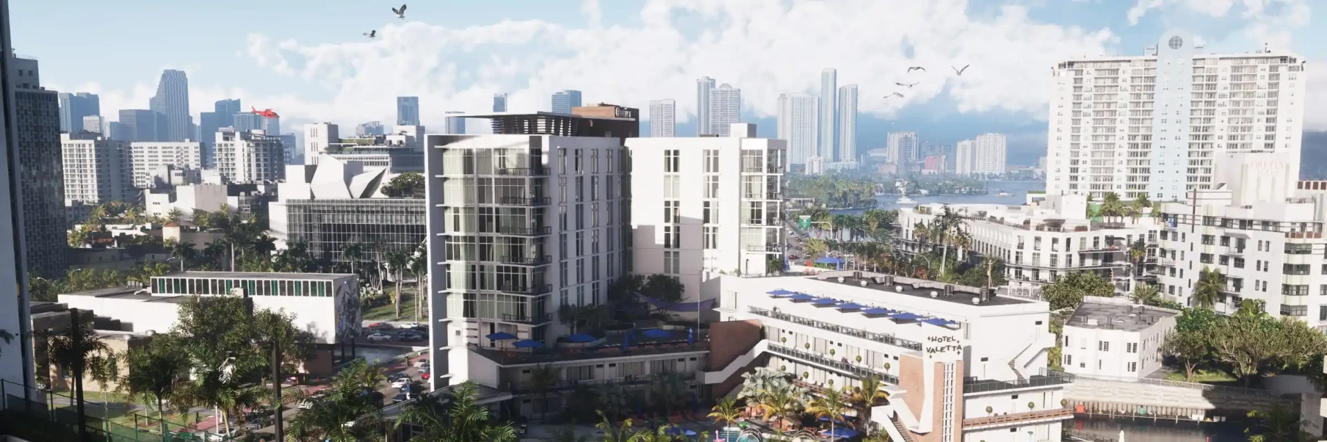Vue aérienne des immeubles de Vice City dans GTA6
