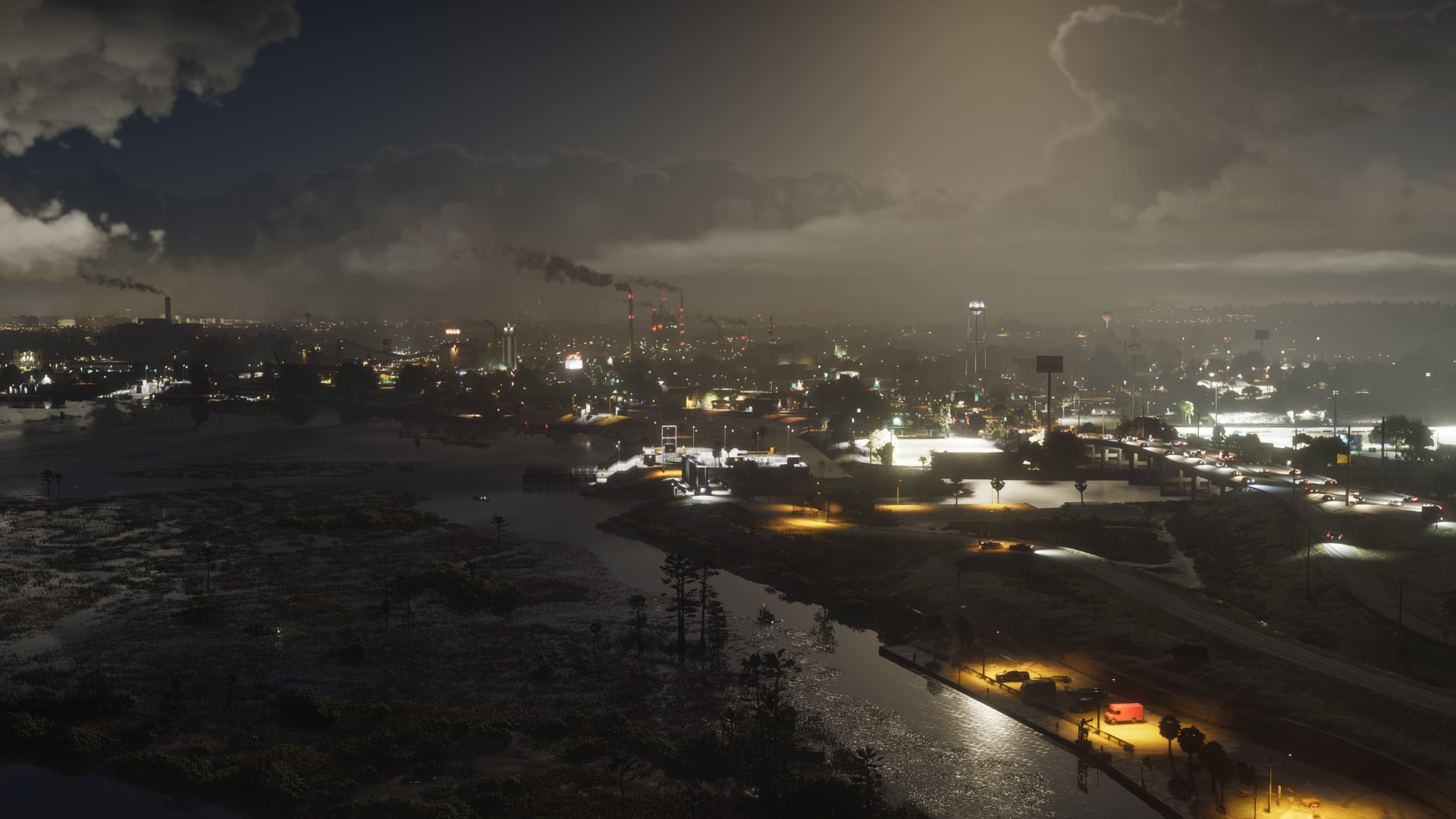 Panorama nocturne d'Ambrosia et de ses marais