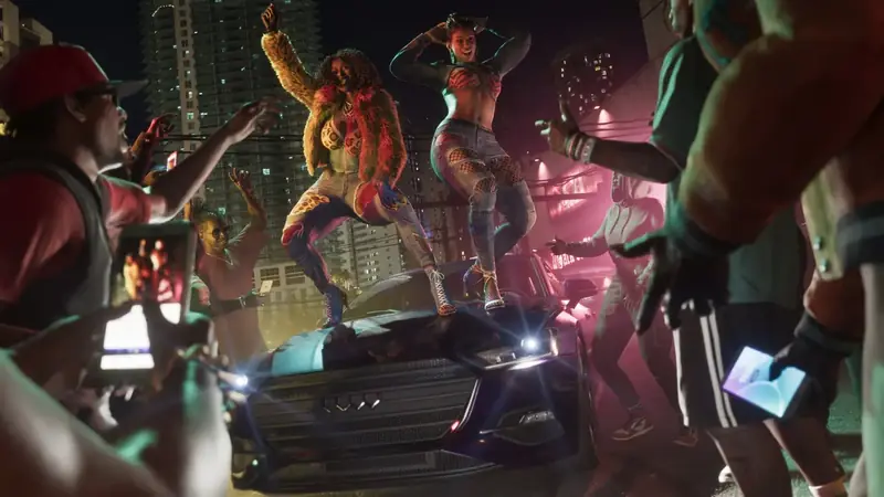 Fête nocturne sur le capot d'une voiture dans GTA6