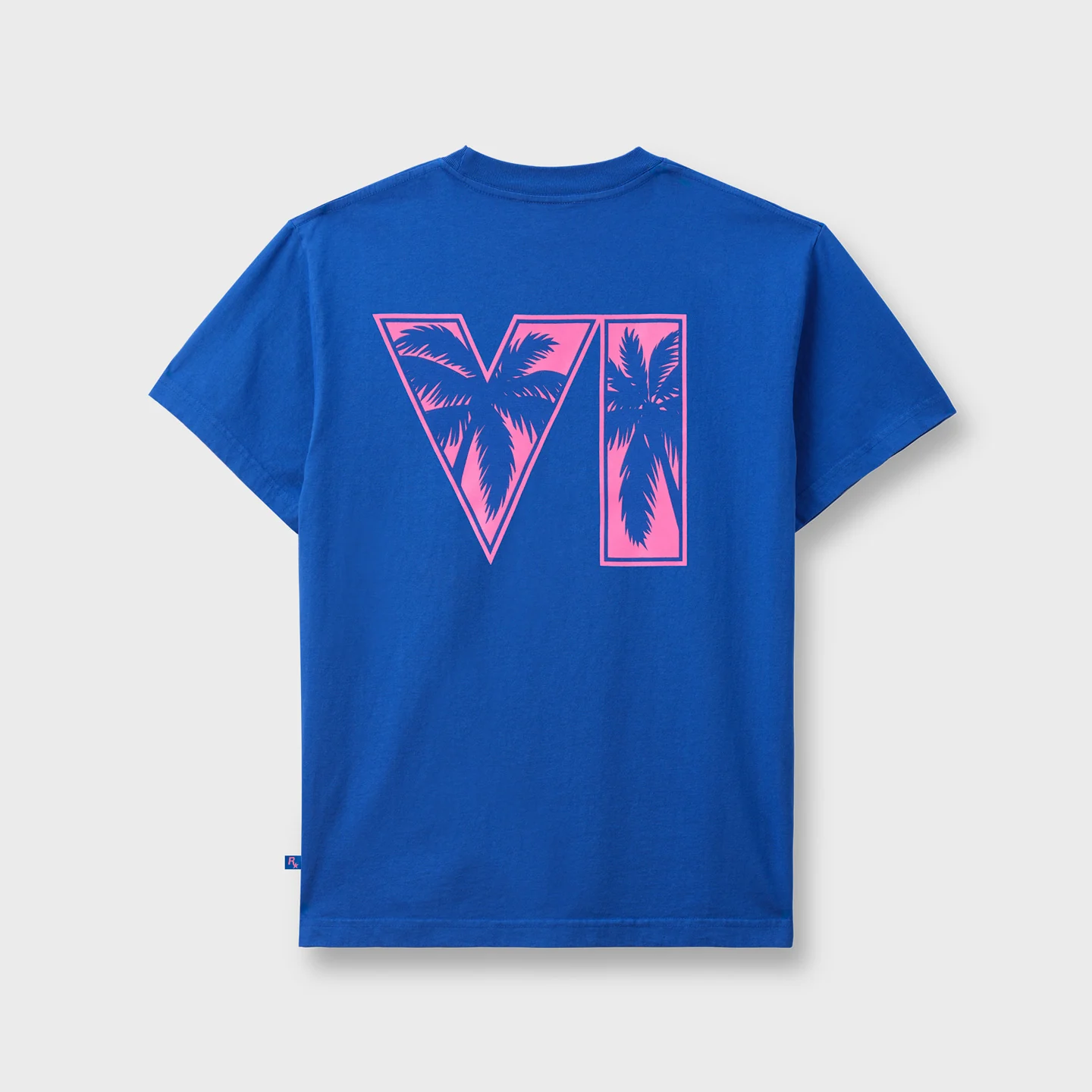 Blue T-shirt featuring the pink VI logo
